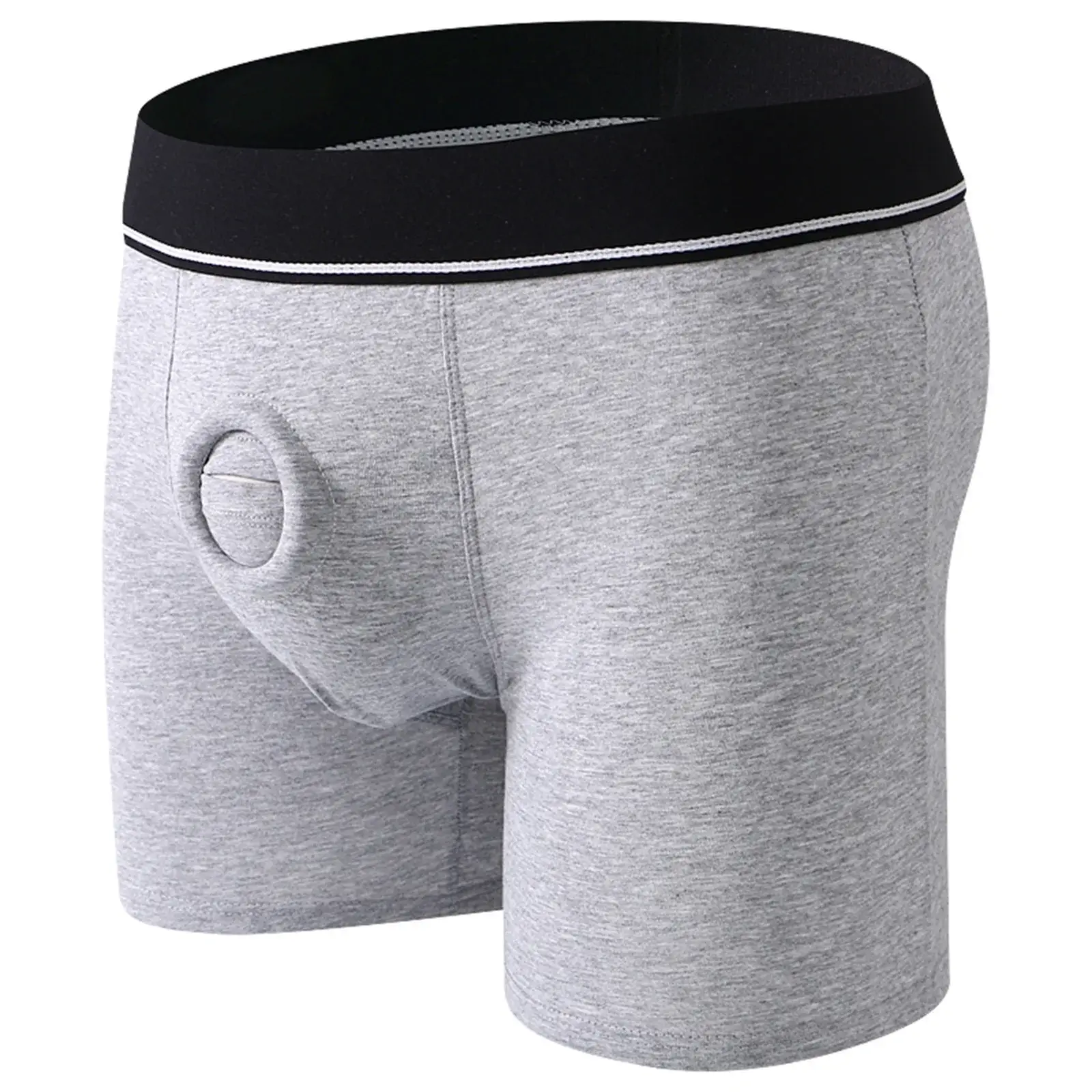 Anel peniano masculino sexy jock buraco boxers cockring homem shorts roupa interior calcinha de algodão bolsa aberta cuecas longas boxershorts — image 2