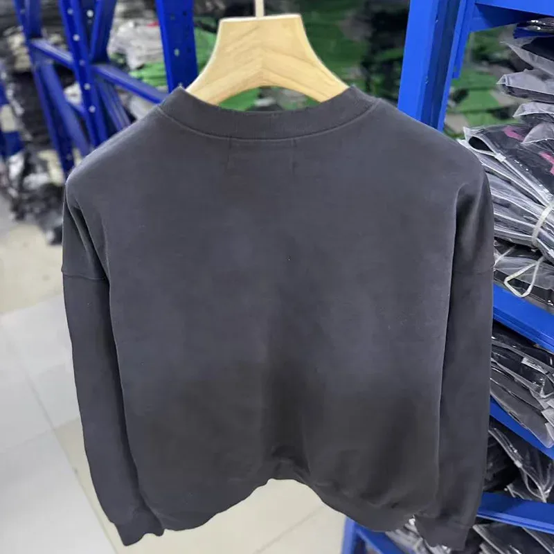 Letters Logo Rhinestone Rivet Satoshi Nakamoto Sweatshirts Men Women Streetwear Vintage Washed Charcoal Gray Green Pullovers Tag