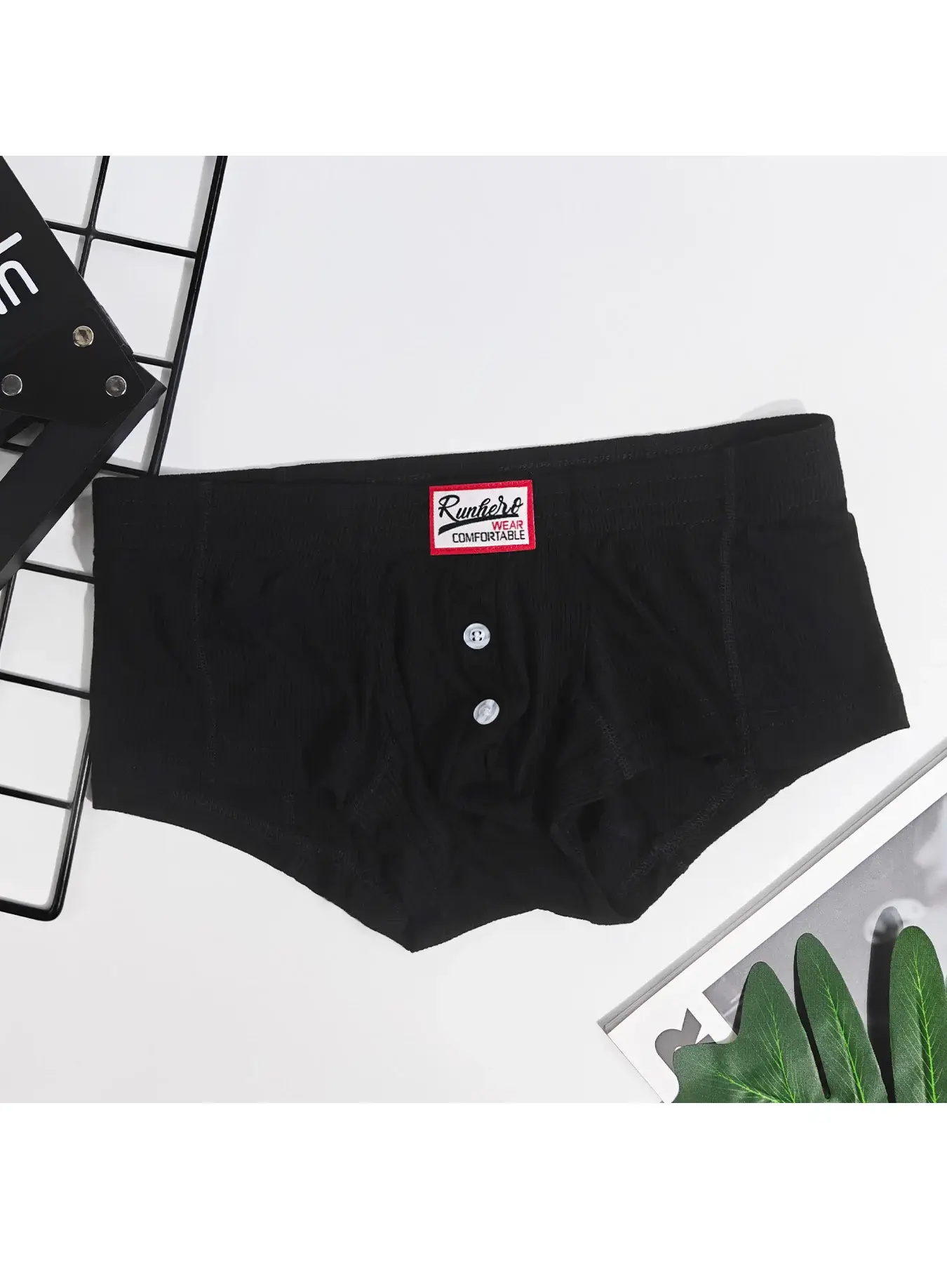 Men's Flat Underwear, Made of Synthetic Viscose, High Elasticity, Raised, Button Decoration, Comfortable Slim Fit Solid Color — image 8