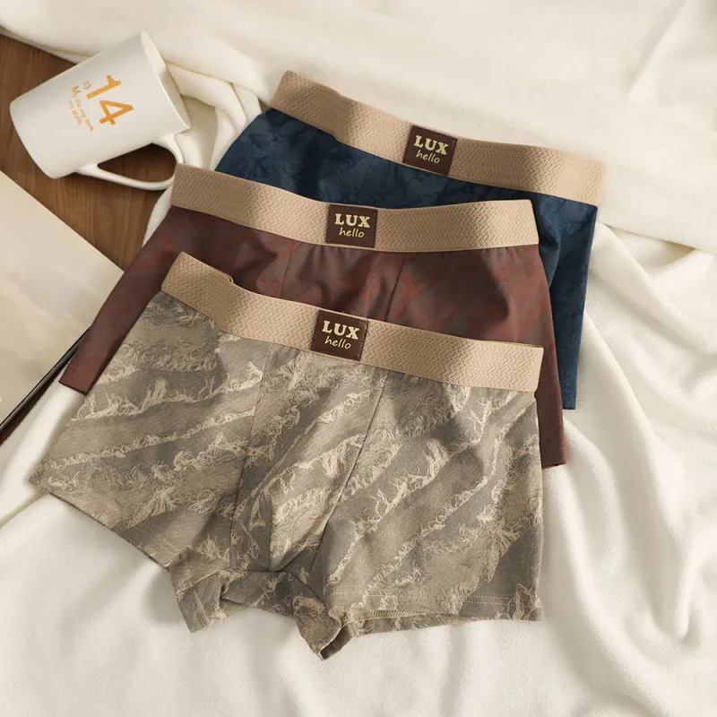3PCS/Pack 100% Cotton Luxury Print Boxers Hombre 3D Mesh Breathable Antibacterial Pouch Kasuotang Panloob Kumportableng Malambot na Panti ng Lalaki