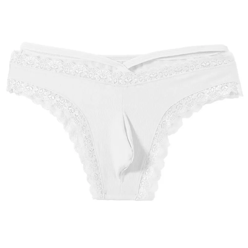 Men Lace Rrim Sissy Gay Seamless Briefs Underwear Mid Waist Bulge Pouch Lingerie Solid Men's Lace Edge Lingerie — image 3