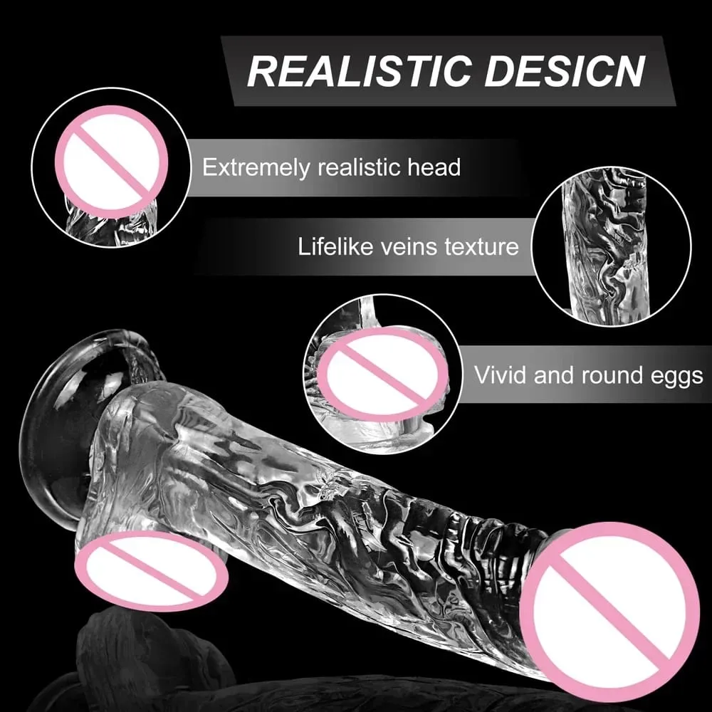 Jelly Dildo 4 Sizes Transparent Soft Realistic Penis Fake Dick Butt Plug for Woman Men Gay Sex Toys Female Vagina Anal Sex Toys — image 3