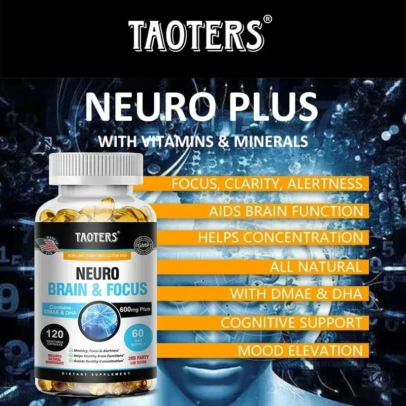 Memory Focus Clarity Energy Brain Supplement - Nootropic Brain Booster DMAE Vitamins A C D E B1 B2 B3 B5 B6 Capsules