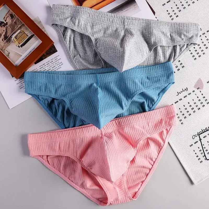 Sexy breve masculino com nervuras de algodão respirável confortável absorção de suor roupa interior esportiva juventude cintura baixa u bolsa convexa underpant — image 5