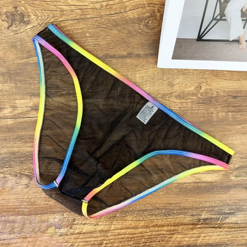 Cuecas masculinas coloridas de cintura baixa u convexa, cuecas de gaze sexy ultrafinas de malha pura transparente — image 8