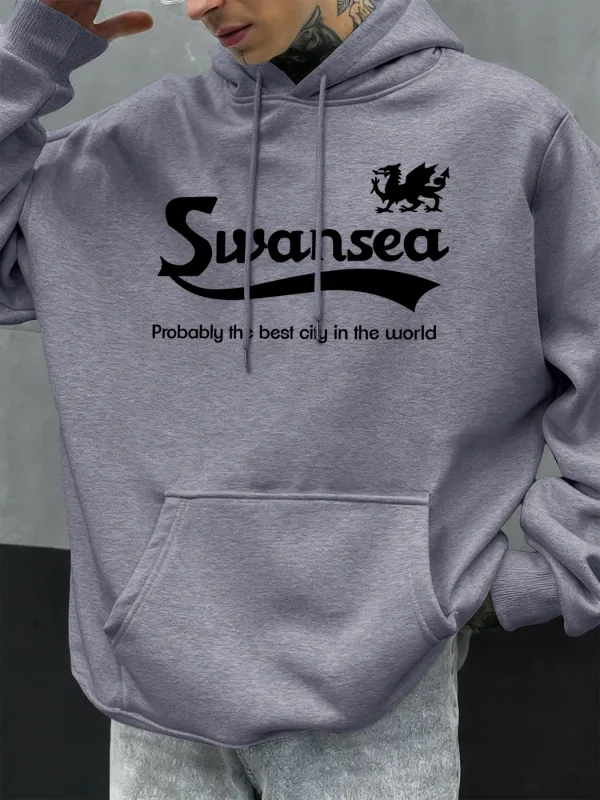 Swansea The Best City Letter Design Autumn Men Hoody Pocket Hoodie Kasual Fleece Soft Pullover Pakaian Hip Hop Tops Longgar — image 12