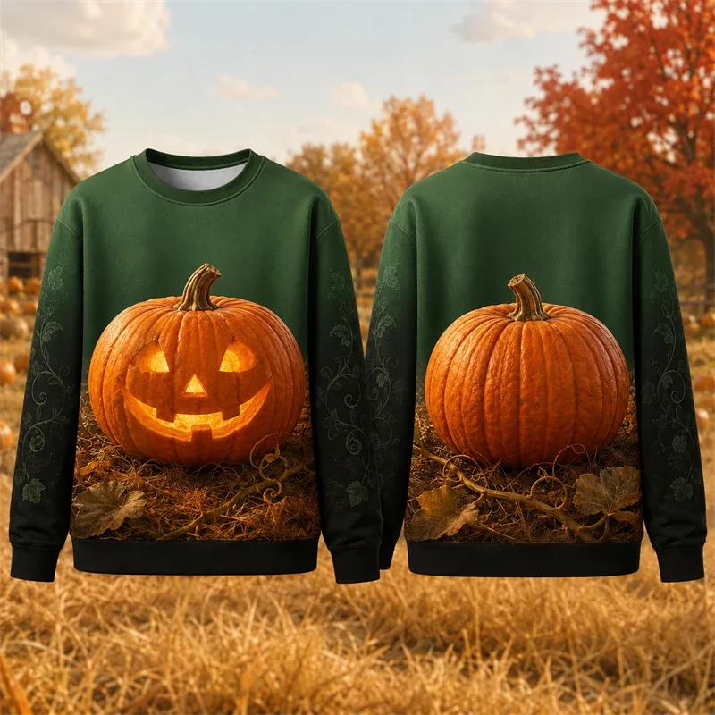 Autumn Winter Halloween Men Sweatshirt 3d Print Vintage Farm Pumpkin Lantern Pullover Sweatshirt Thanksgiving Party Unisex Top — image 3
