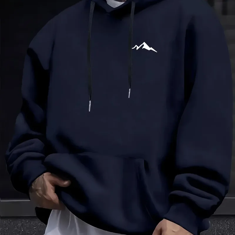 Kaswal na fashion ng panlalaking taglagas at taglamig na maluwag na naka-print na bundok na may mahabang manggas na naka-hood na sweatshirt na mainit na pullover — image 7