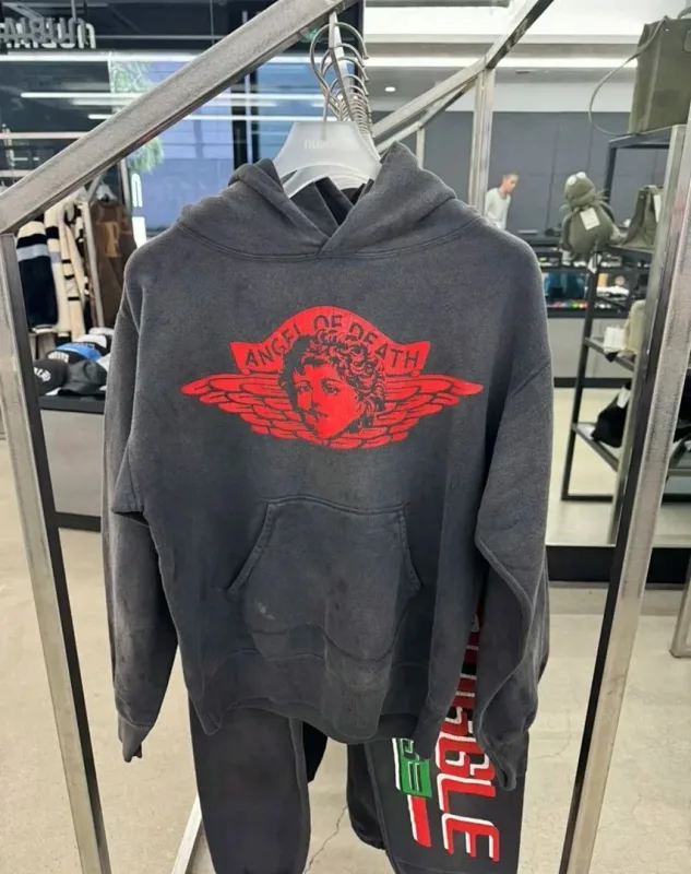 24FW SAINT Vintage Angel Printed Distressed Women Men Hooded Sweatshirt Hoodies Oversized Men Casual Cotton Pullover Hoodie — image 10