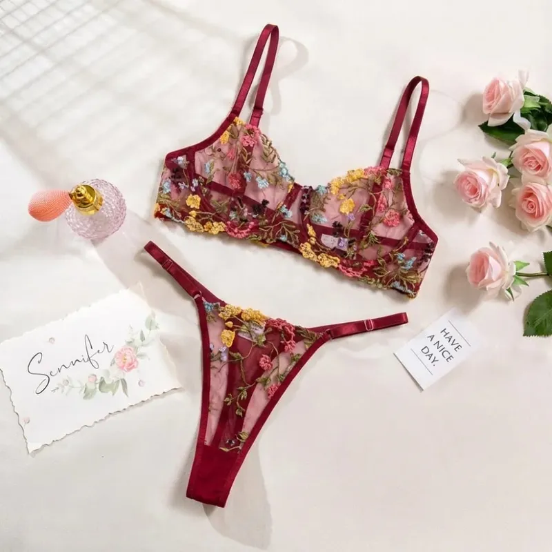 Σετ εσώρουχων 2 τεμαχίων Bohemia Floral Κέντημα Ευέλικτο Εσώρουχα Intimates Underwire Push-up Sheer Set εσώρουχα για κορίτσι — image 8