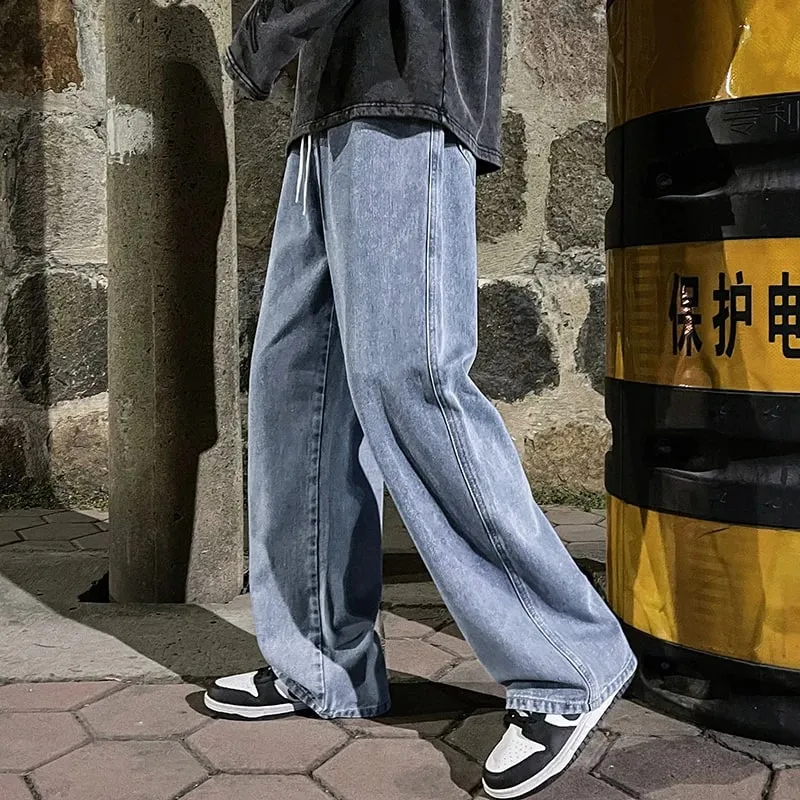 2026 Men's Jeans Korean Version Student Casual Pants High Street Straight Loose Wide Leg Jeans Black Grey Blue Baggy Jeans — image 7