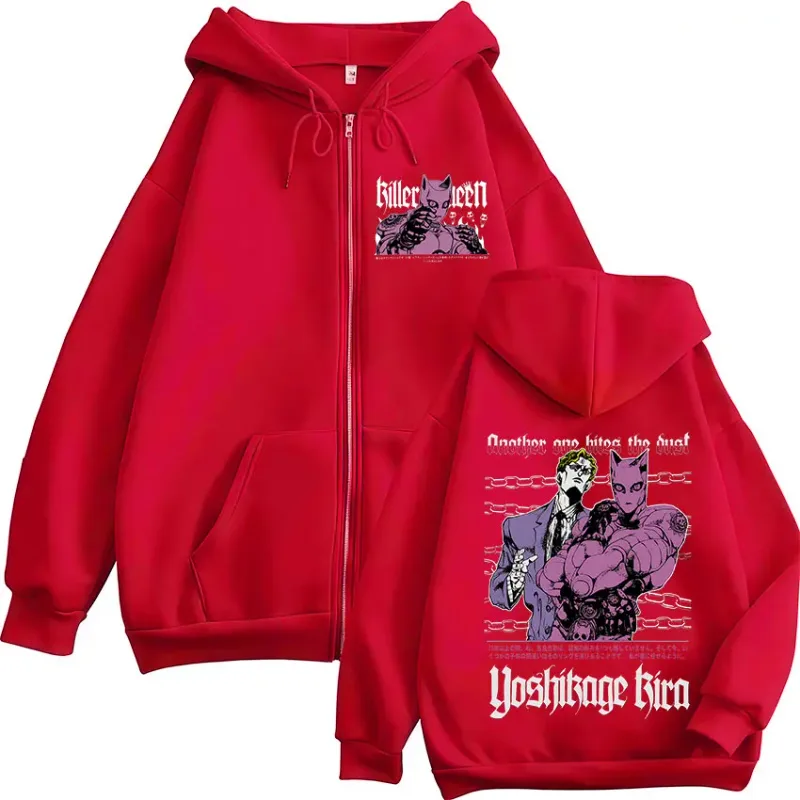 Anime Jojo Bisarrt äventyr Kira Yoshikage Killer Queen Zipper Hoodies Herr Kvinnor Kläder Mode Zip Up Sweatshirts Jackor — image 9