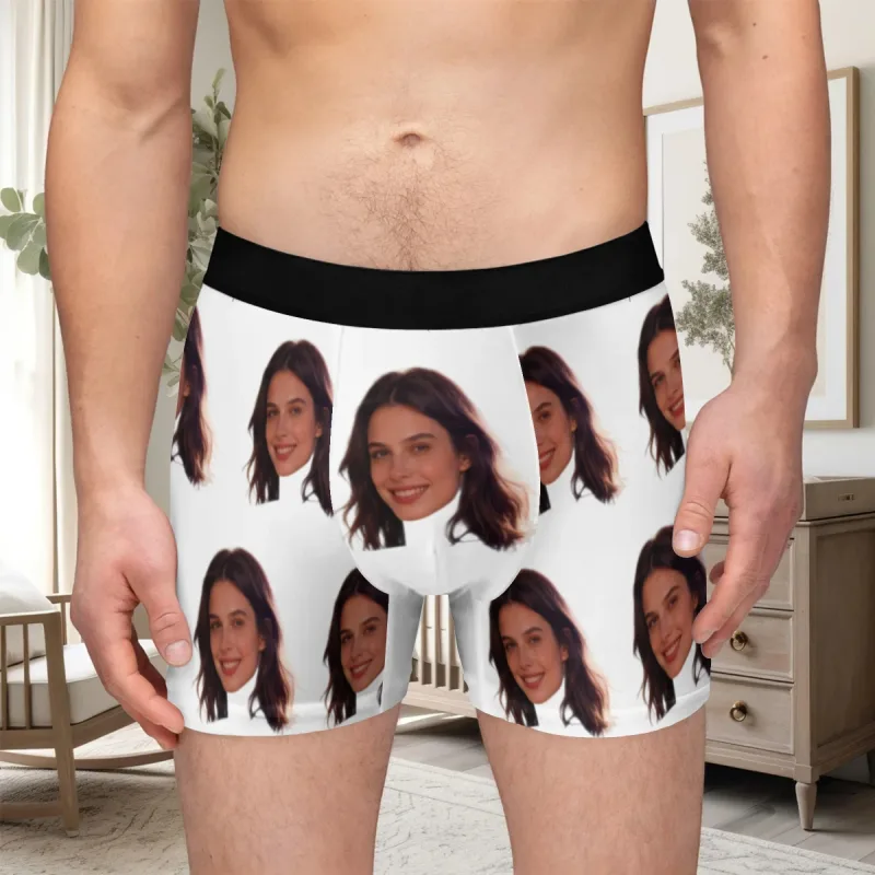 Personalized facial photos customized underwear flat cornered men's Valentine's Day gift for husband anniversary gift for fath — image 2