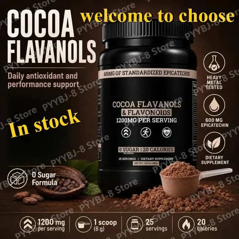 Cocoa Flavanols & Flavonoids Powder 200g (25 Servings) with Epicatechin 600mg Supports Antioxidant & General Wellness Sugar-Free
