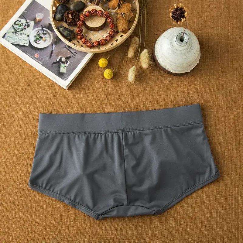Cueca masculina de seda com leite de ângulo plano, confortável e adequada para a pele, respirável, sedosa, suave, secagem rápida, boxers baixos
