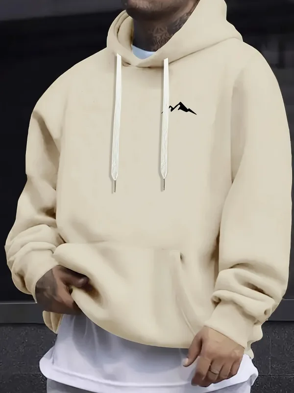 Kaswal na fashion ng panlalaking taglagas at taglamig na maluwag na naka-print na bundok na may mahabang manggas na naka-hood na sweatshirt na mainit na pullover — image 6