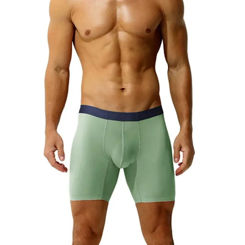 Men Boxer Underwear Elastic Mid-Waist Design Breathable Ultra Thin Seamless Shorts Panties Patchwork Color U-Convex Panties — image 8