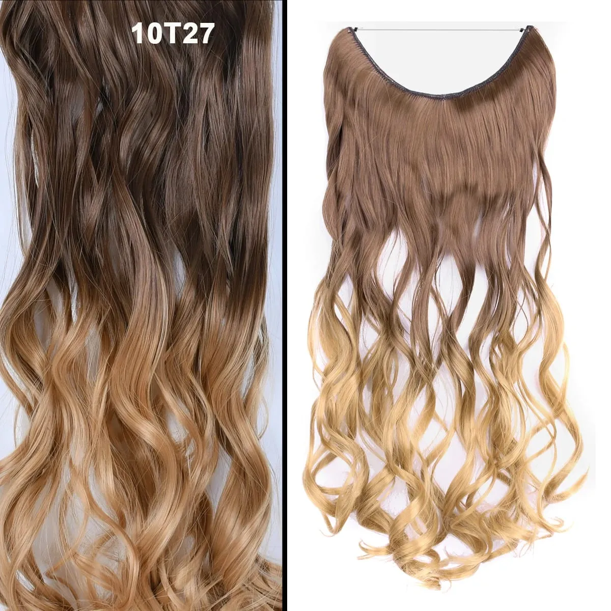 Jeedou Wavy Hair Extension Elasticity Invisible Wire Fish Line One Piece No Clips Synthetic Hairpieces Ombre Color For Ladies — image 49