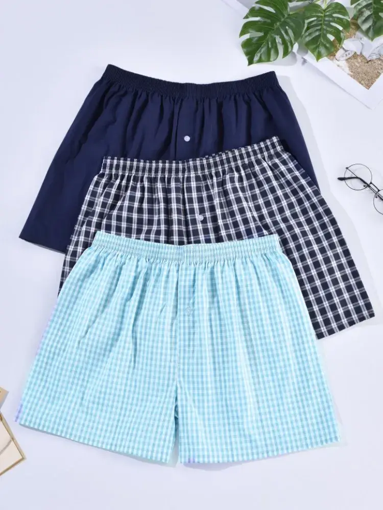 Panlalaking Boxer Shorts Kaswal na Cotton Sleep Underpants Panlalaking Kasuotang panloob Arrow Panties Striped Plaid Maluwag Kumportableng Homewear XL-4XL — image 8