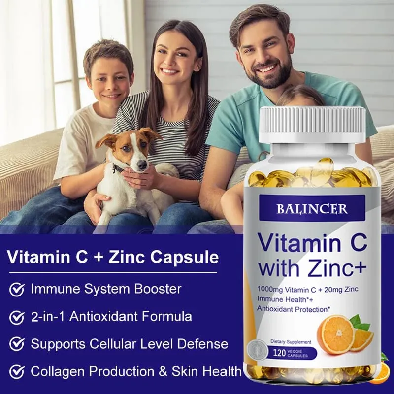 Vitamin C with Zinc Bioavailable Ascorbic Acid Zinc Oxide Non-GMO and Gluten-Free Supplement