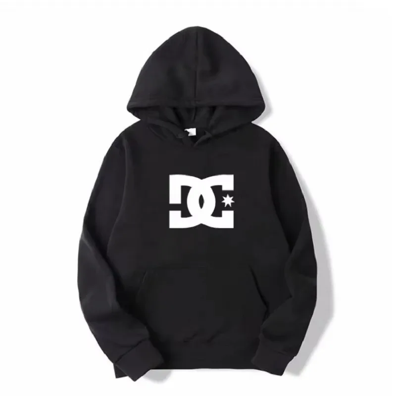 Moletom com capuz DC Letter masculino e feminino moda simples manga comprida moletom outono e inverno tendência de rua grande moletom com capuz para academia