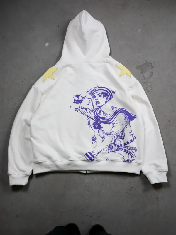 Hoodies Harajuku Oversized Mens Womens Jojo Bizarre Splicing Embroidery Zip Up Hoodie Hip Hop Couples Y2k Street Sweatshirt — image 2