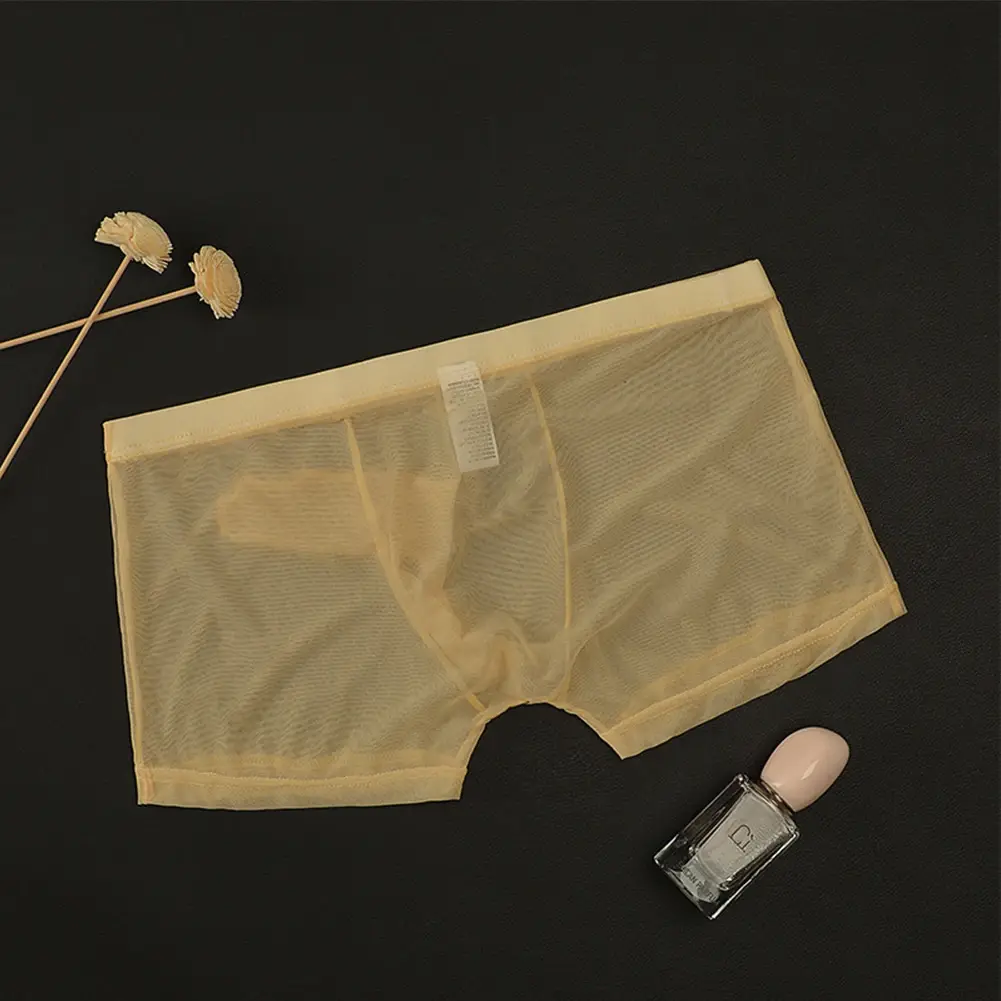 Sexy men malha transparente leve roupa interior ver através respirável boxer briefs calcinha separação bala masculino boxer calcinha