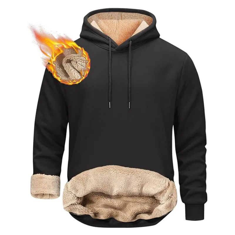 Winter Men's Warm Hoodies Sports Makapal na Sweatshirts Windproof Thermal Casual Solid Color Loose Long Sleeve Pullover Streetwear