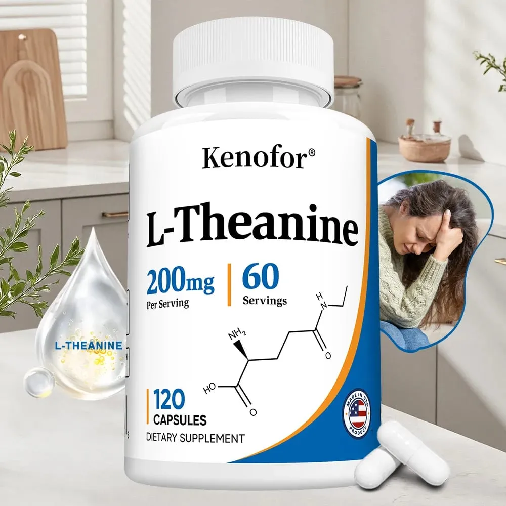 L-Theanine 200 Mg Extra Erős Theanine Kiegészítő – Fókusz- és relaxációs támogatás, jobb alvás, GMO-mentes és gluténmentes — image 1
