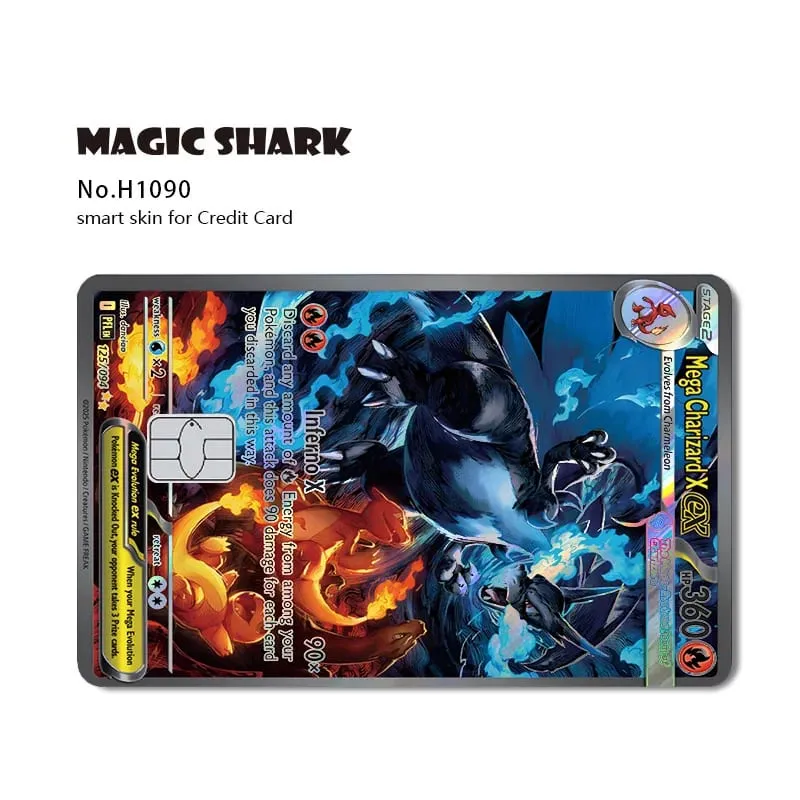 Magic Shark Mew Charizard EX Eevee Gengar Pikachu TCG כרטיס הולוגרפי לייזר מדבקה לסרטי עור לכרטיס אשראי בנקאי — image 28