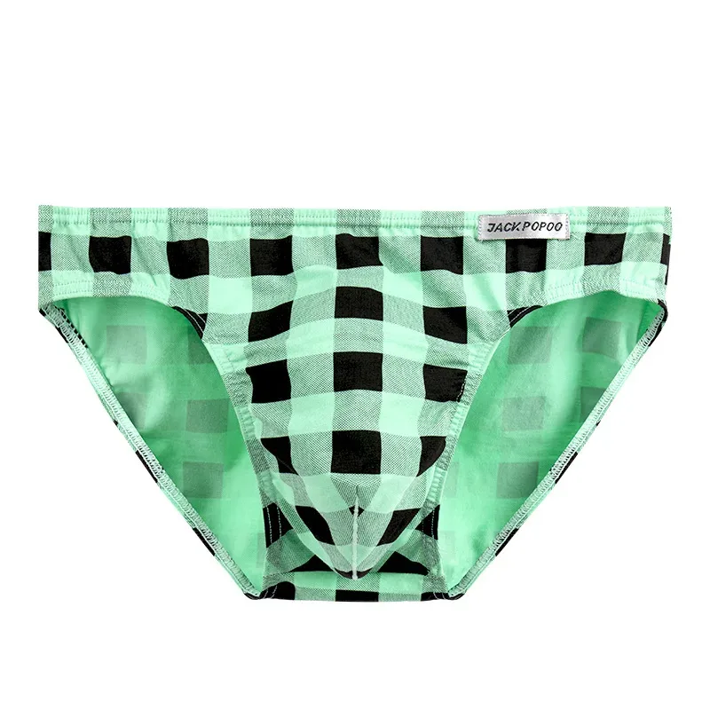 Mode Rutigt Underkläder Bomull Mjuk Elastisk Herrtrosa Andas Bekväma Ungdomkalsonger Herr Sexiga U Bulge Pouch Trosor