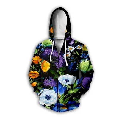 Flower Floral Pattern 3D Print Zipper Hoodies Men's Autumn Hooded Sweatshirts Oversized Streetwear Tracksuit Coat Man Clothing — image 15