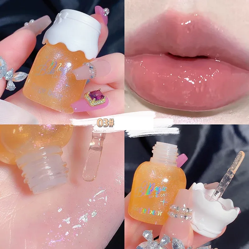 Gege Bear Butterfly Knot Lip Gloss Ενυδατικό Ενυδατικό Καθρέφτη Λάμψη Αφρώδη αντικολλητικό Κύπελλο Κραγιόν ομορφιάς Μακιγιάζ