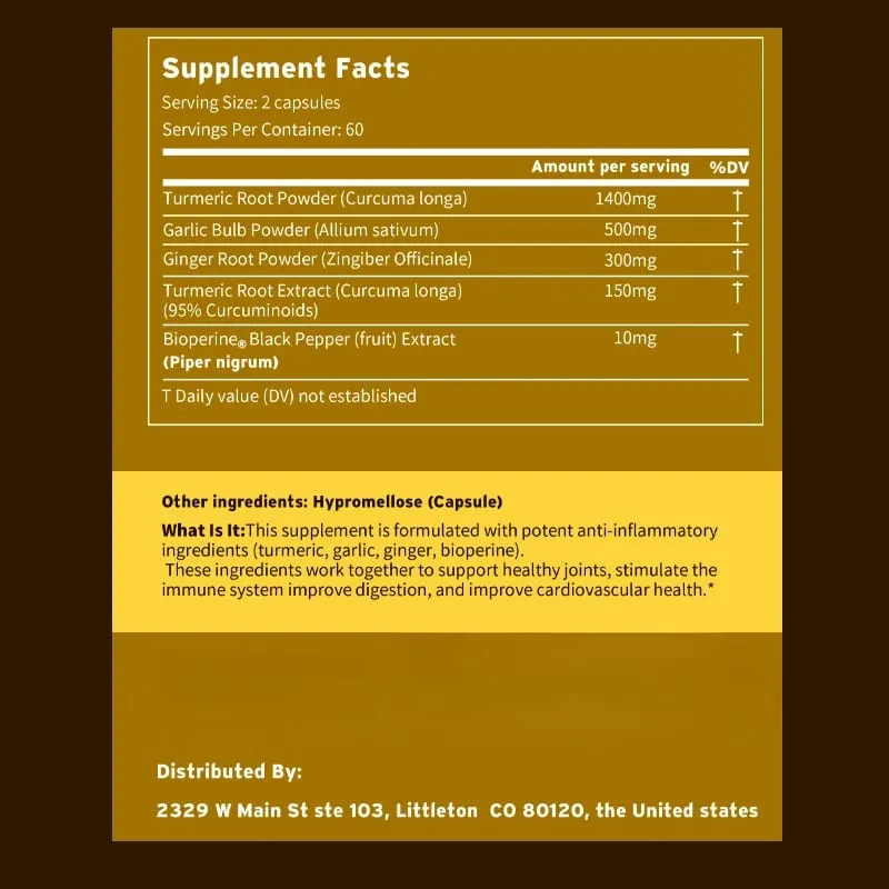 4-in-1 Turmeric Ginger Supplement - with Garlic Curcumin Black Pepper - Joints Immune Support Improves Digestion — image 3