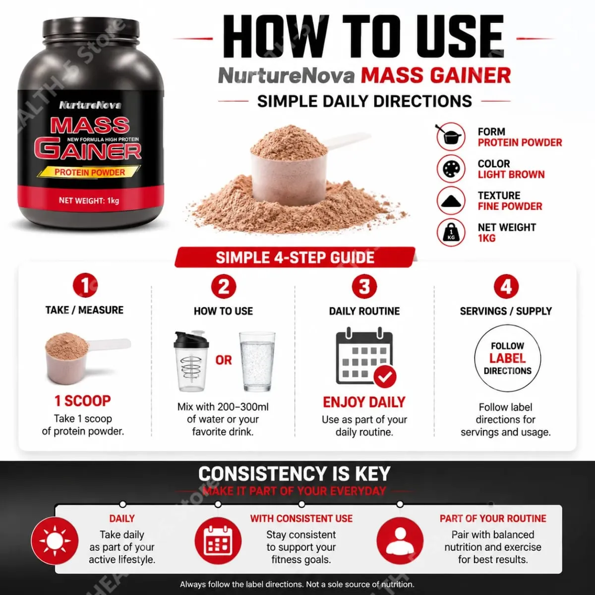 Mass Gainer Protein Powder NurtureNova New Formula High Protein for Muscle Building Support Συμπλήρωμα Αθλητικής Διατροφής 1kg — image 7
