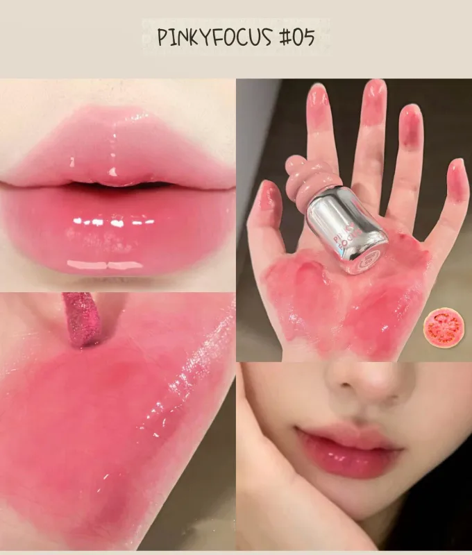 Pinkyfocus ברור שפתון גלוס בגימור זכוכית לחות גוון עירום לא דביק אידיאלי לשכבות להבהרת שפתיים