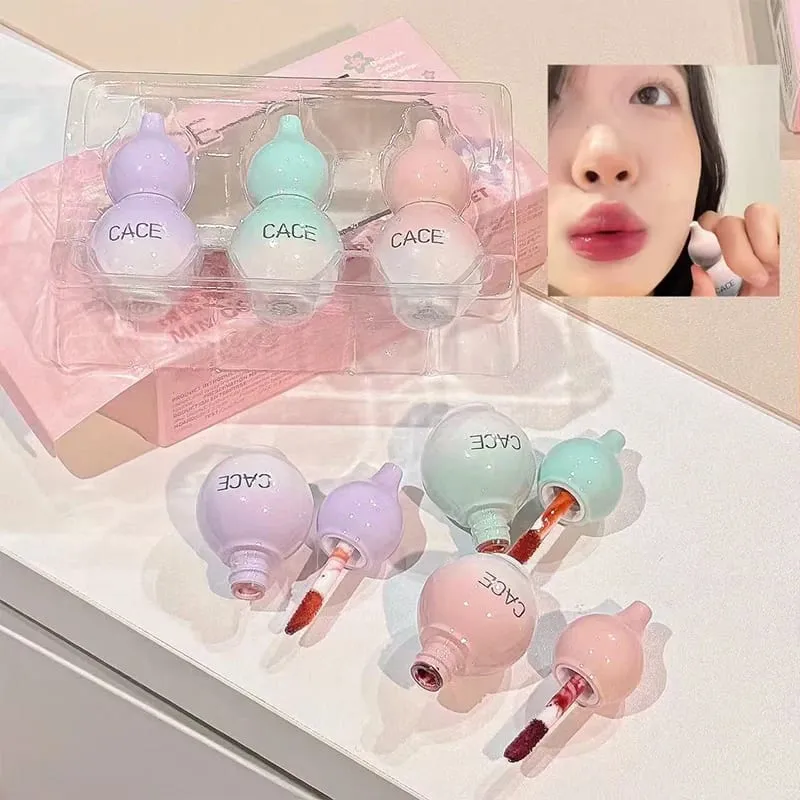 Mini Gourd Watery Mirror Lip Glaze Σετ 3 χρωμάτων Διαρκής Ενυδάτωση Water Glass Lipgloss Tint Hydrating Lip Stain Kit — image 2