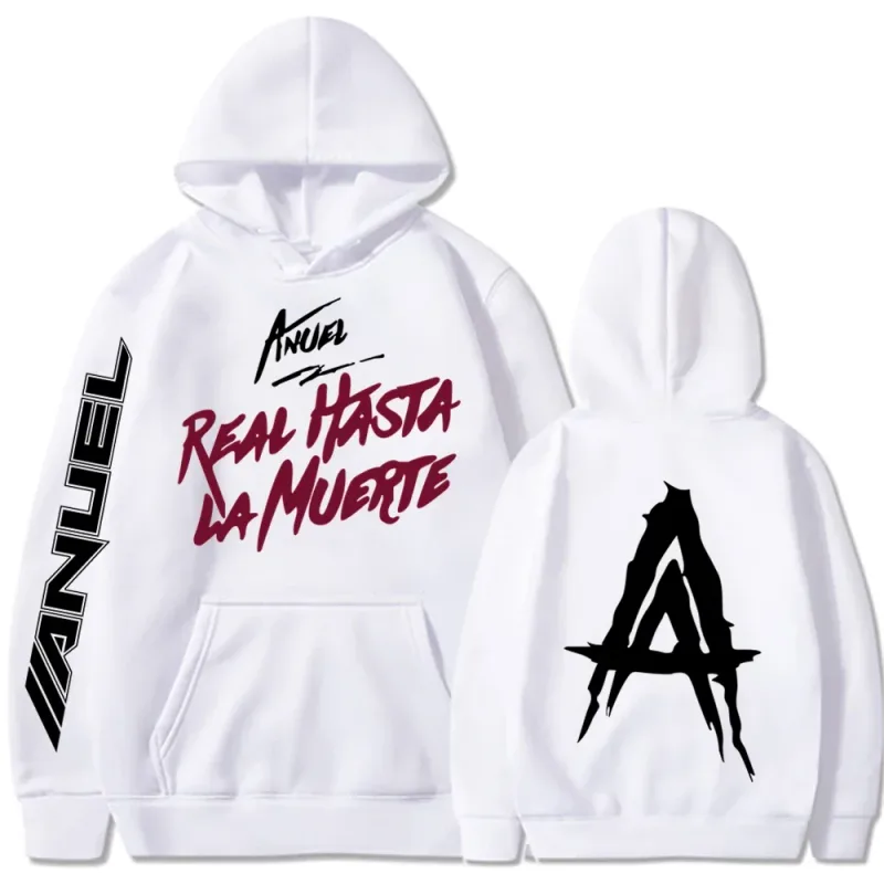 Outono velo moletom com capuz masculino anuel aa real hasta la muerte impressão moletom streetwear rapper solto pulôver casual com capuz topos — image 2