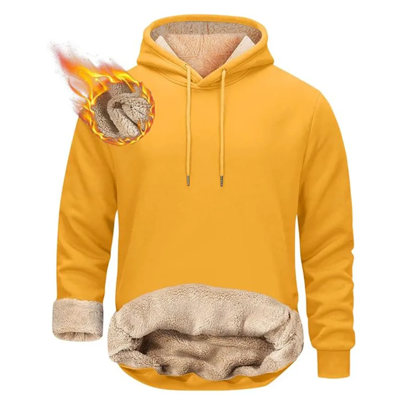 Winter Men's Warm Hoodies Sports Makapal na Sweatshirts Windproof Thermal Casual Solid Color Loose Long Sleeve Pullover Streetwear — image 13