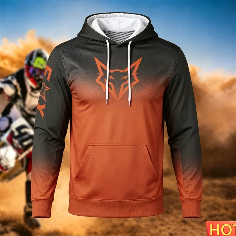 Outono/inverno moletom de corrida masculino ao ar livre ciclismo com capuz pulôver padrão de raposa bolso moletom esportivo motocicleta moletom com capuz — image 2