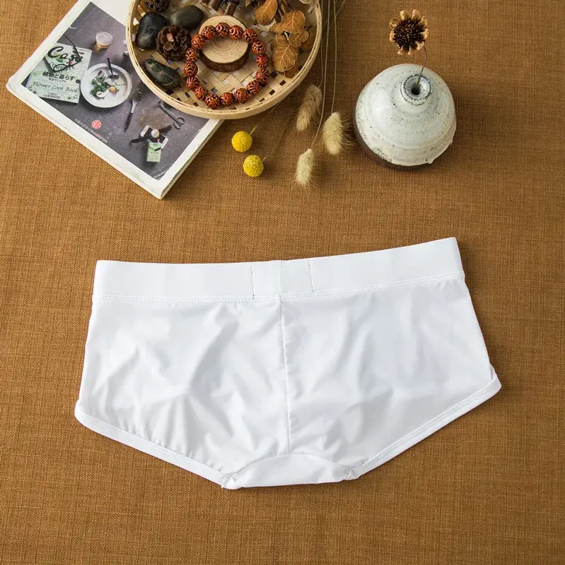 Cueca masculina de seda com leite de ângulo plano, confortável e adequada para a pele, respirável, sedosa, suave, secagem rápida, boxers baixos