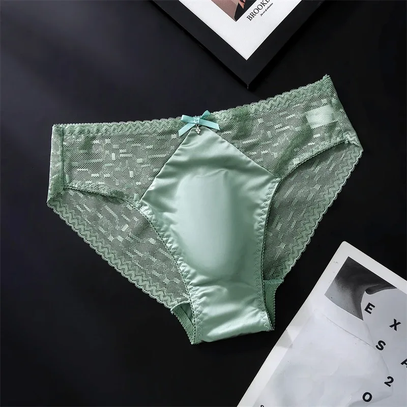 Sexy men's underwear Mesh lace cueca satin splicing sissy cuecas masculino naked feel calzoncillos hombre adults 18 plus size — image 5