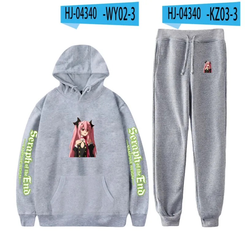 Harajuku Comfortable Seraph of the End Print Sweatshirt Sweatpants Suit Hoodies+ Pantalon Suit Boys/Girls 2 Piece Set na Damit