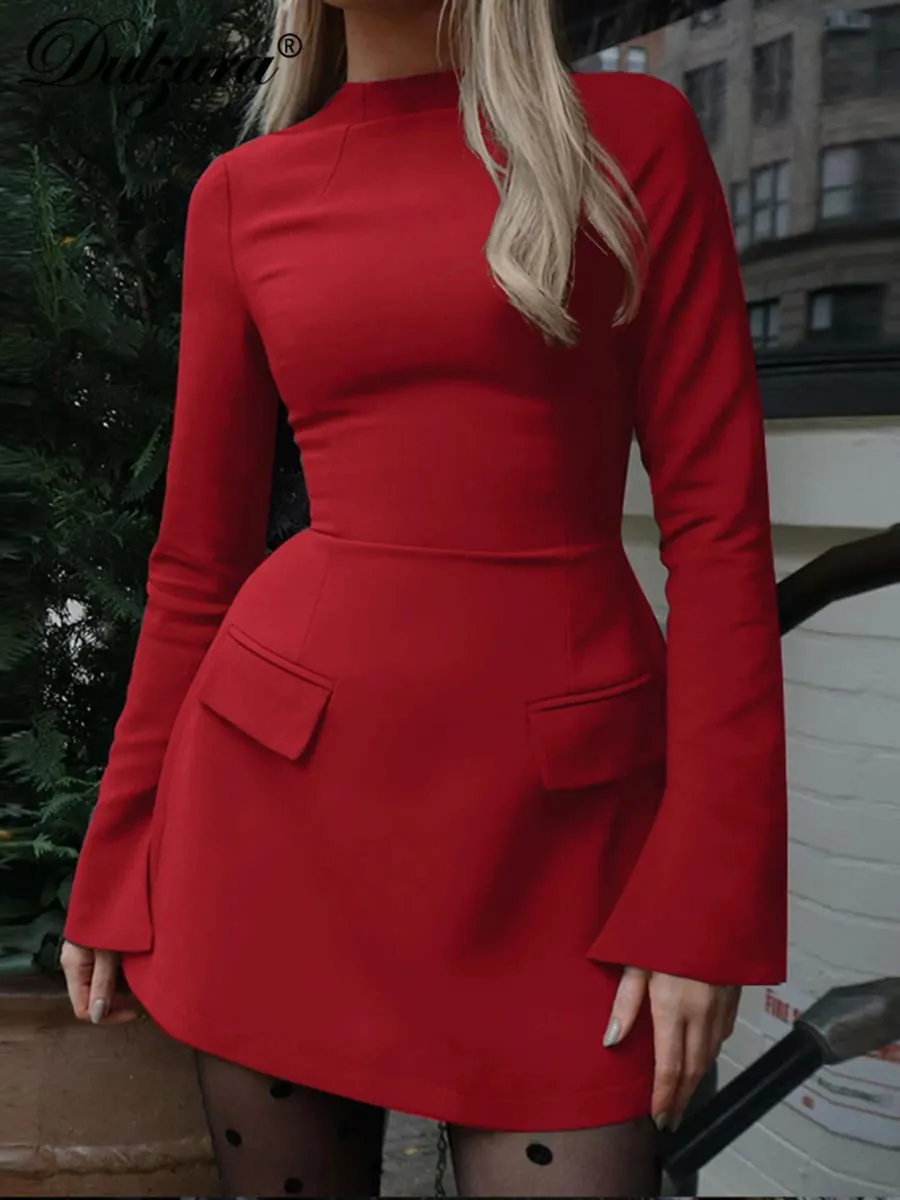 Μίνι φόρεμα Dulzura με φερμουάρ Bodycon με μονόχρωμη τσέπη Κομψή στολή Γραφείο Streetwear Γυναικεία φθινοπωρινά χειμωνιάτικα ρούχα