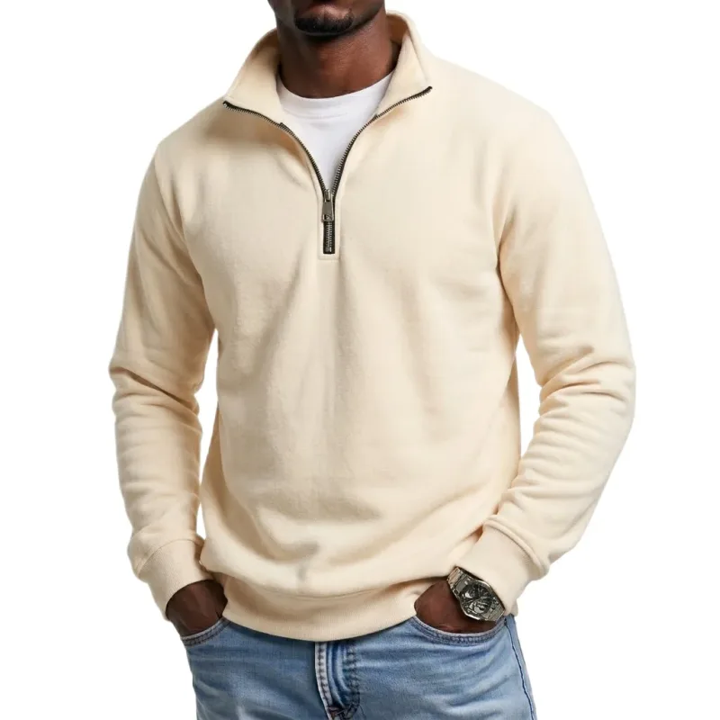 Mens Outdoor Quarter Zip Sweatshirts Casual Half Zip Pullover Hoodies Solid Color Spring Autumn Tops for Gym and Daily Tops — image 6