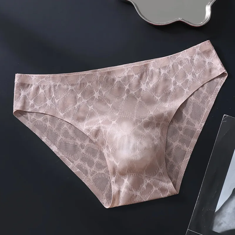 Letter Lace Transparent Men's Underwear Thin Mesh Hollow Out Sexy Male Briefs Medium Low Waist Sexy Triangle Shorts — image 1