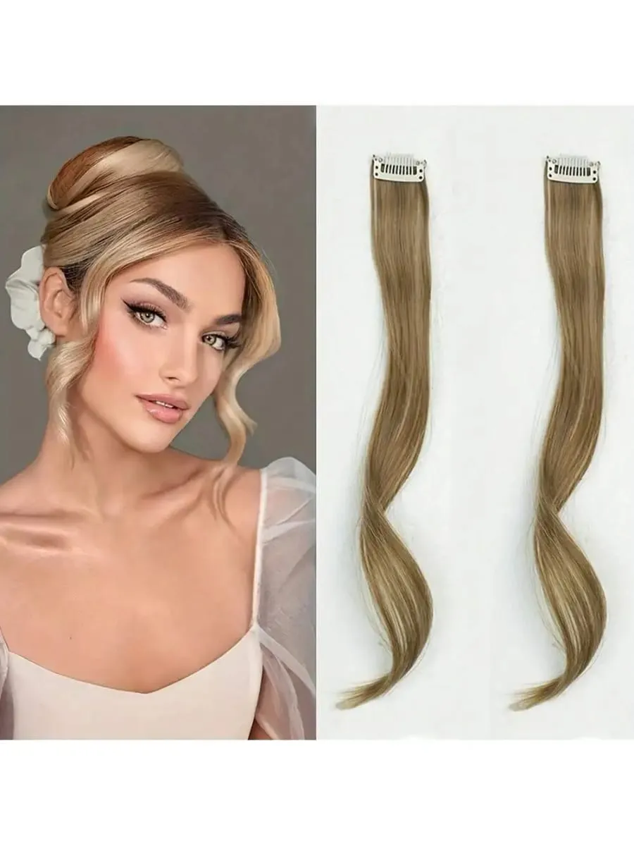 פוני אוויר צד ארוכים 2 יחידות סט סינתטי גלי מתולתל בפוני וילון פוני צד קדמי הדגשות מסגור פנים לנשים