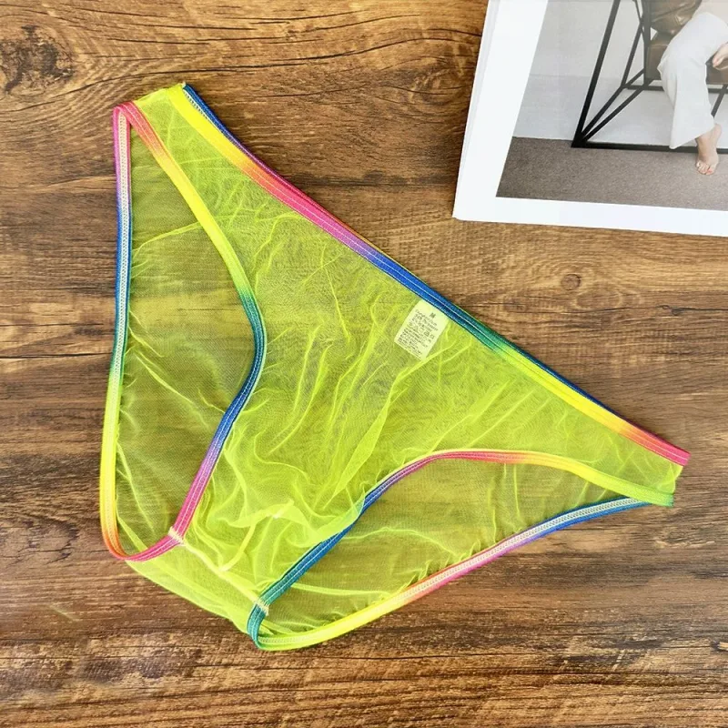 Cuecas masculinas coloridas de cintura baixa u convexa, cuecas de gaze sexy ultrafinas de malha pura transparente — image 16