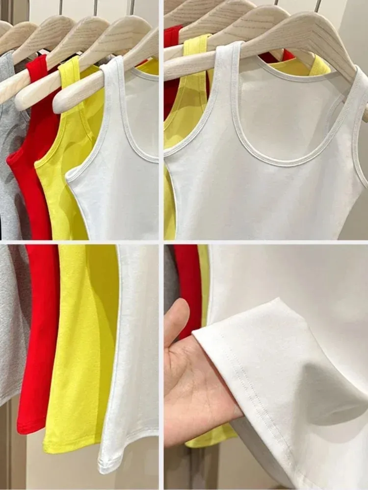 Νέο κορεάτικο στιλ αμάνικο μπλουζάκι με λουράκι U-λαιμόκοψη Αδυνατιστικό στρώμα βάσης Κορυφαίο μινιμαλιστικό σχέδιο Καλοκαιρινό θηλυκό μασίφ Camis