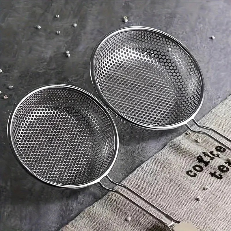 Stainless Steel Colander with Wooden Handle - Fine Mesh Skimmer Spoon for Cooking Food Prep Grease Filtering for Pasta Noodles — image 3